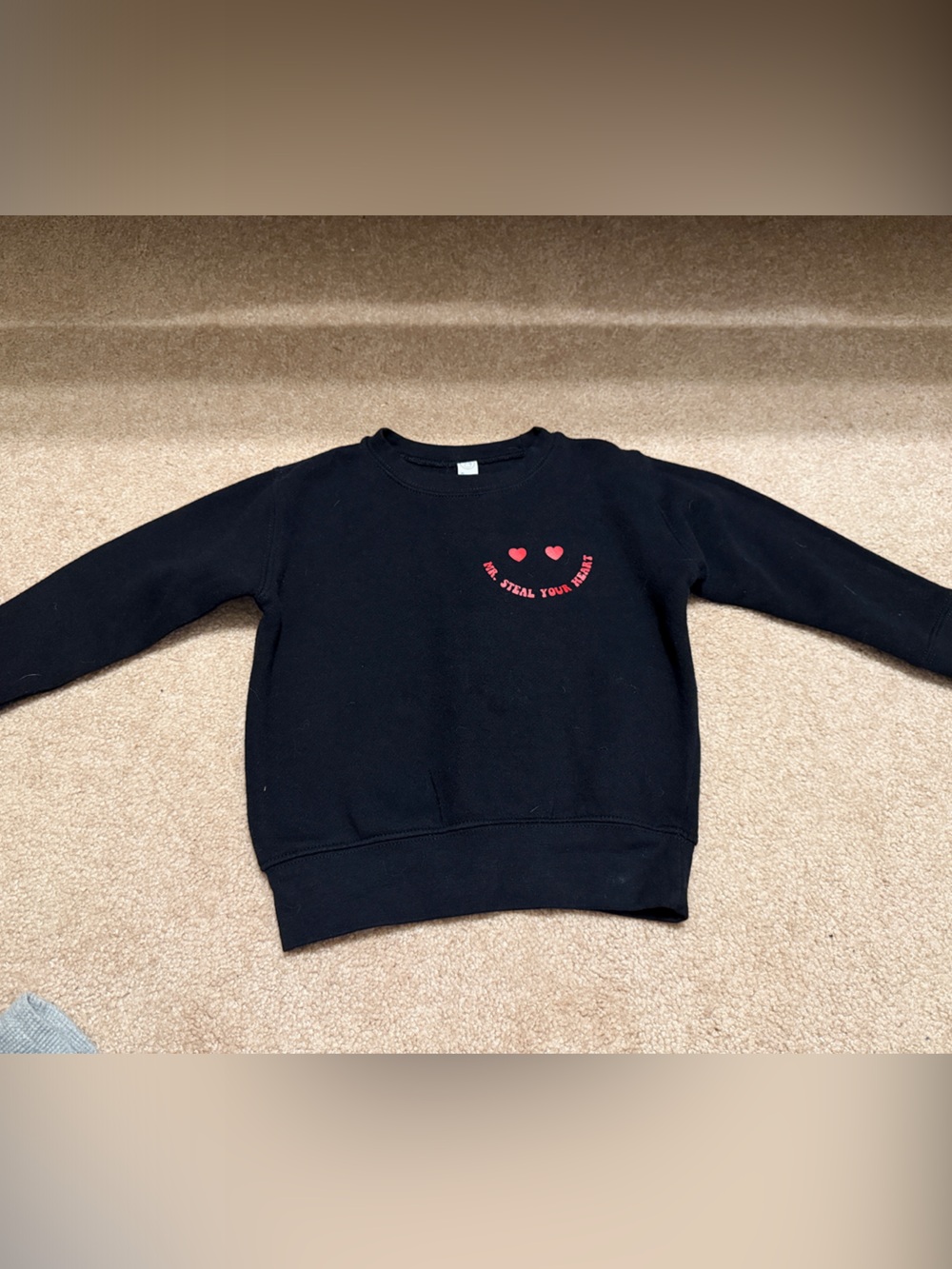 Black Crewneck Sweatshirt with Red Heart Graphic